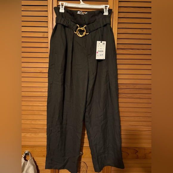 Zara Pants - Zara Black High-Waisted Trousers with Gold Buckle